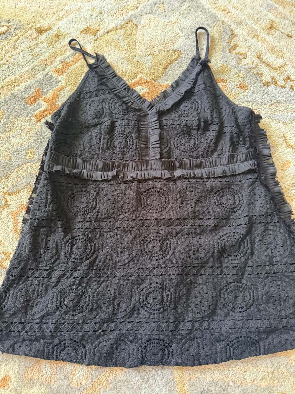 19 Cooper Women's Black Lace Ruffled Spaghetti Strap Tank Top